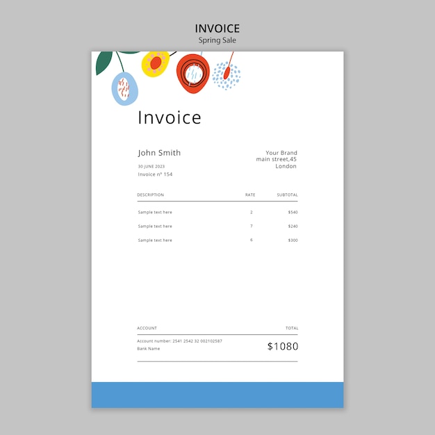 PSD flat design spring sale invoice template