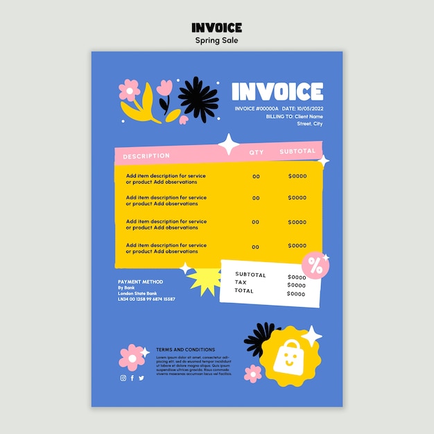 PSD flat design spring sale invoice template