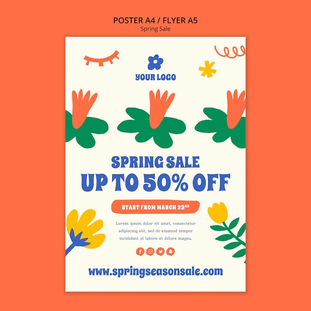 Flat design spring sale poster template
