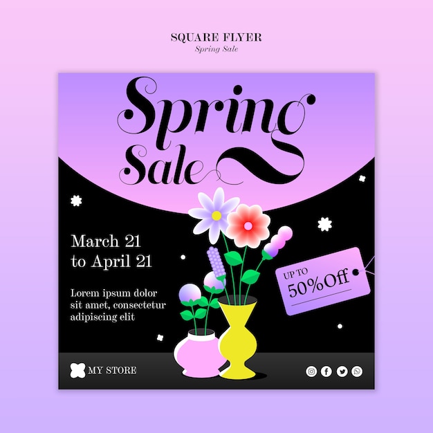PSD flat design spring sale square flyer