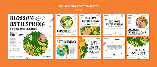 PSD flat design spring season  instagram posts