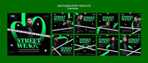 PSD flat design streetwear instagram posts