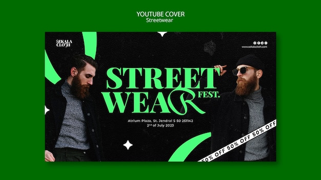 PSD copertina youtube streetwear dal design piatto