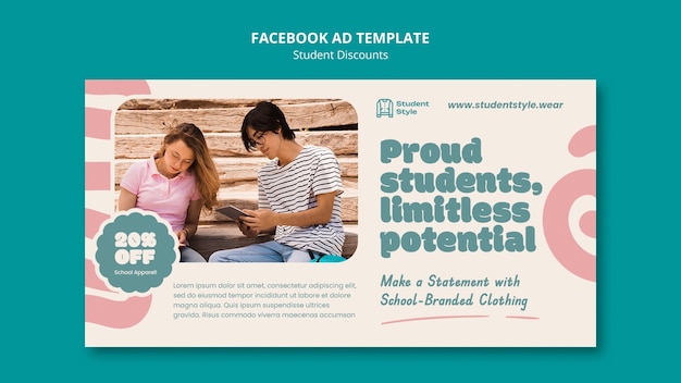 Flat design studenten kortingen facebook sjabloon