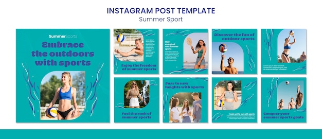 PSD flat design summer sport instagram posts