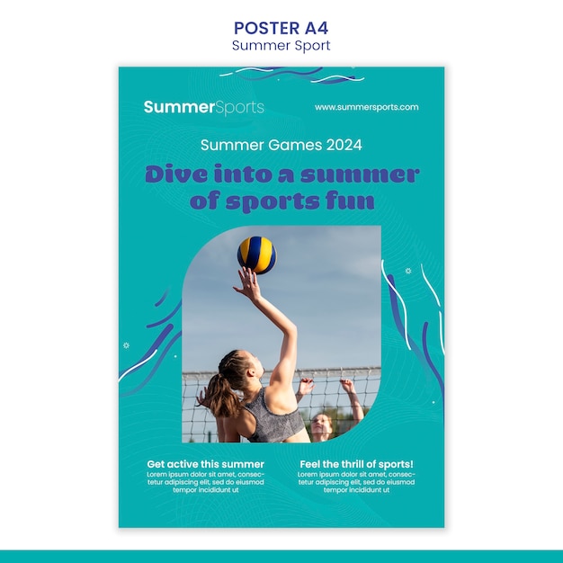 PSD flat design summer sport poster template