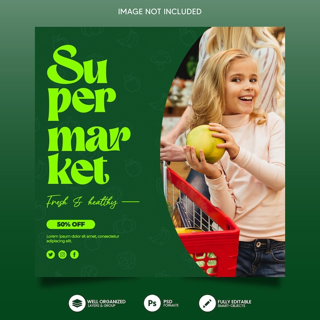 PSD flat design supermarket instagram posts