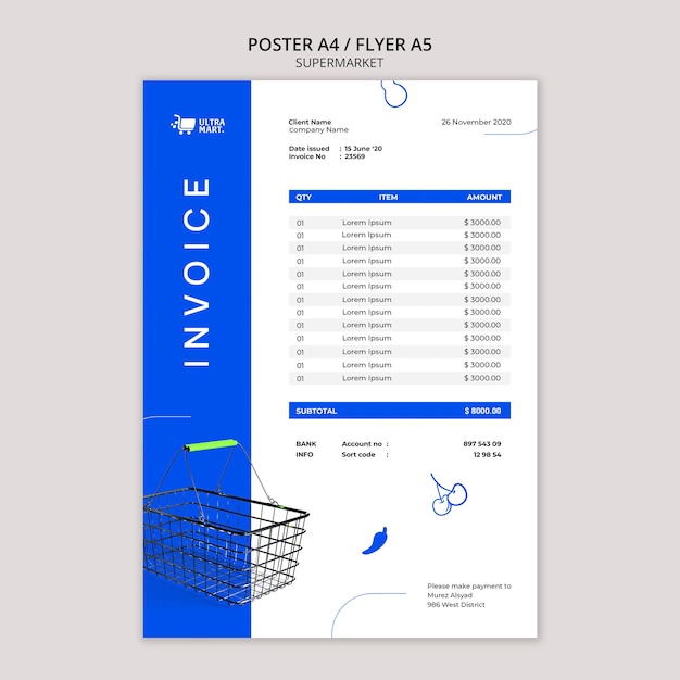 PSD flat design supermarket template