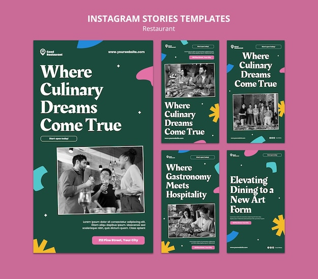 PSD flat design tasty food restaurant instagram stories