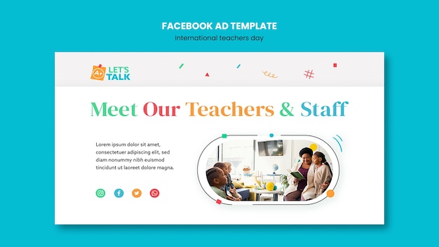 Flat design teacher's day facebook ad template