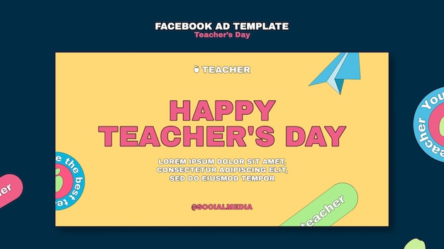 Flat design teacher's day facebook template