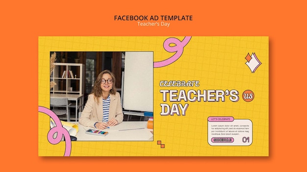 PSD flat design teacher's day facebook template