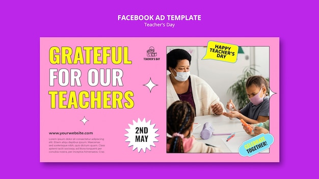 PSD День учителя в плоском дизайне facebook шаблон