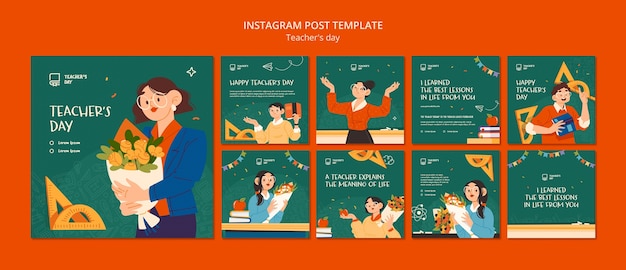 PSD flat design teacher's day instagram posts