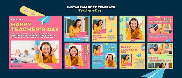 PSD flat design teacher's day instagram posts