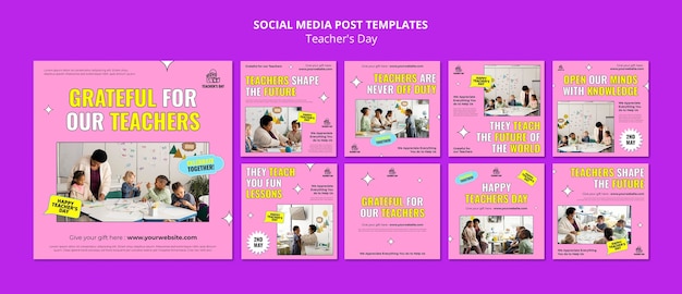 PSD flat design teacher's day instagram posts