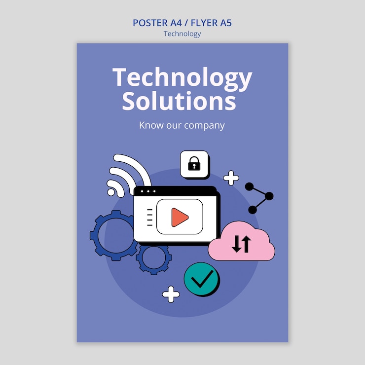 PSD flat design technology solutions poster