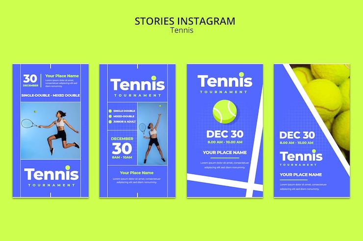 PSD フラットなデザインのテニスゲームのinstagramストーリー