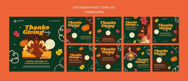 PSD flat design thanksgiving template