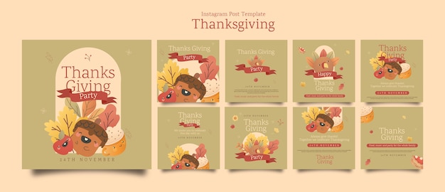 PSD flat design thanksgiving template