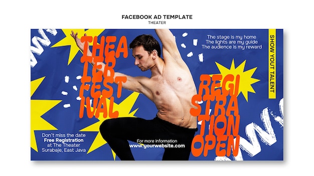 PSD template facebook per spettacoli teatrali a disegno piatto