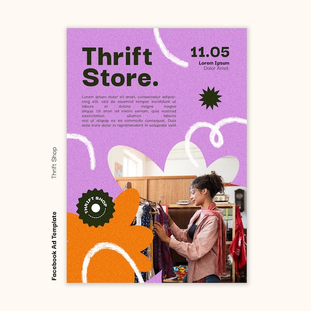 PSD flat design thrift store template