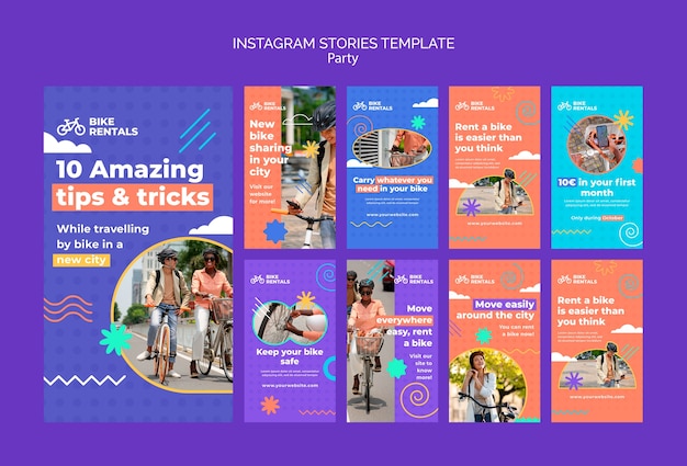 PSD flat design transport instagram stories template design