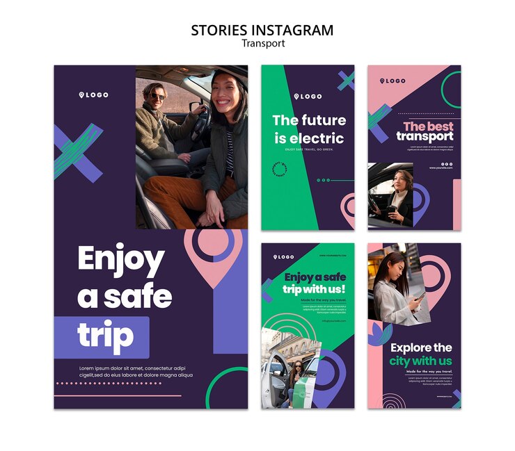 PSD flat design transport instagram stories