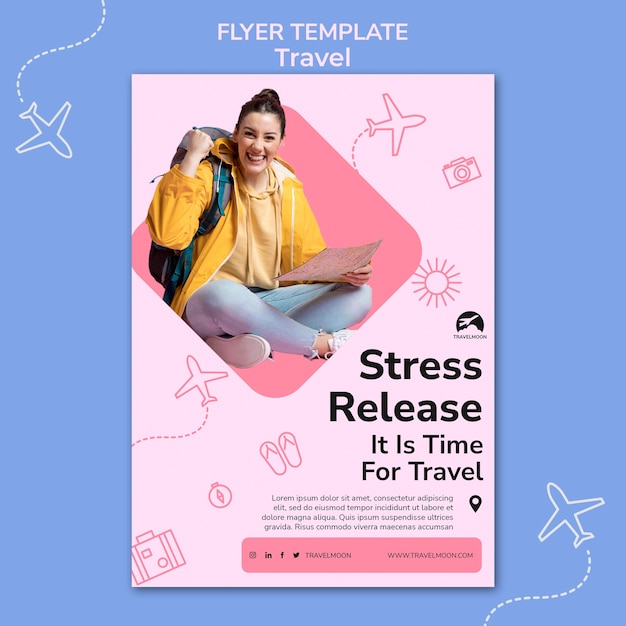 PSD flat design travel adventure flyer template