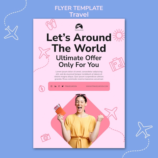 PSD flat design travel adventure flyer template