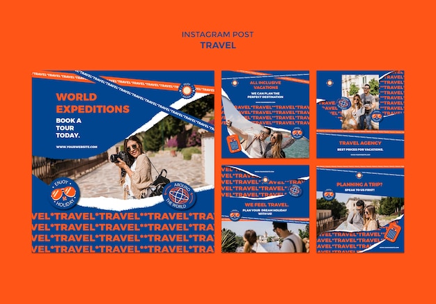 PSD flat design travel adventure instagram posts