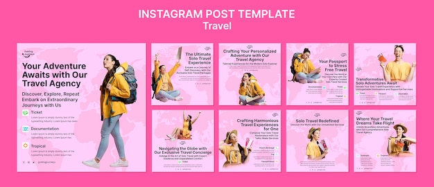 PSD post su instagram sull'avventura di viaggio di flat design