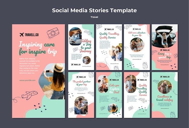 PSD modello di storie di instagram di design piatto viaggio design