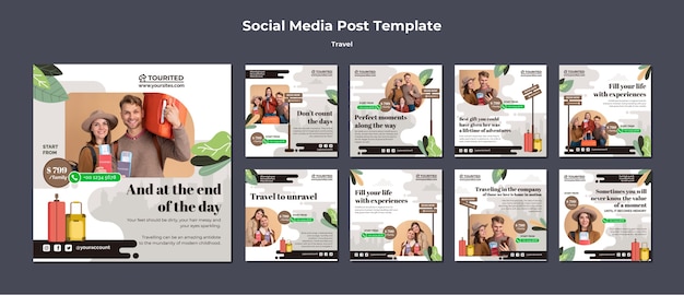 PSD design piatto modello di instagram di viaggio di design
