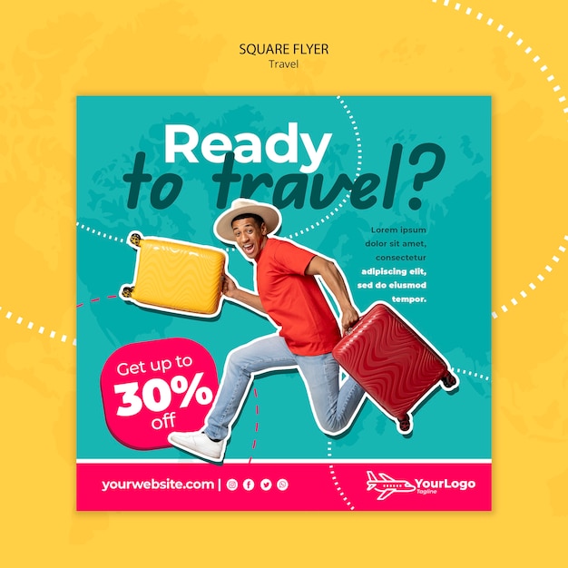 PSD flat design travel square flyer template