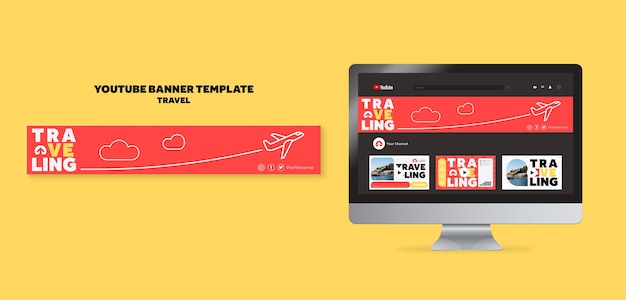フラットなデザインの旅行の冒険のyoutubeバナー