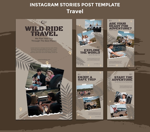 PSD storie di instagram del concetto di viaggio di design piatto