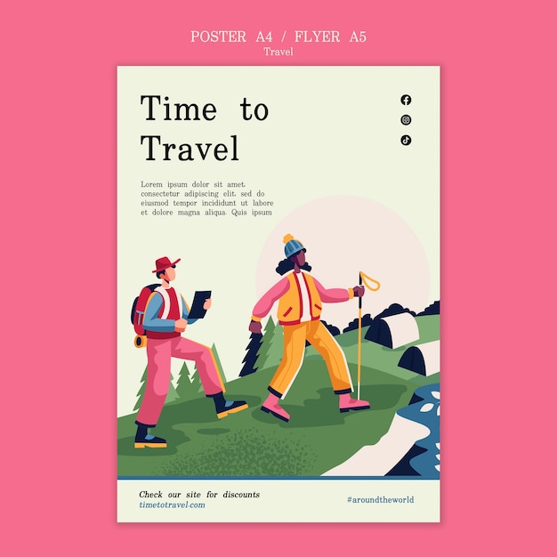 PSD flat design traveling poster template