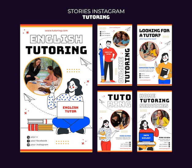 PSD flat design tutoring job instagram stories