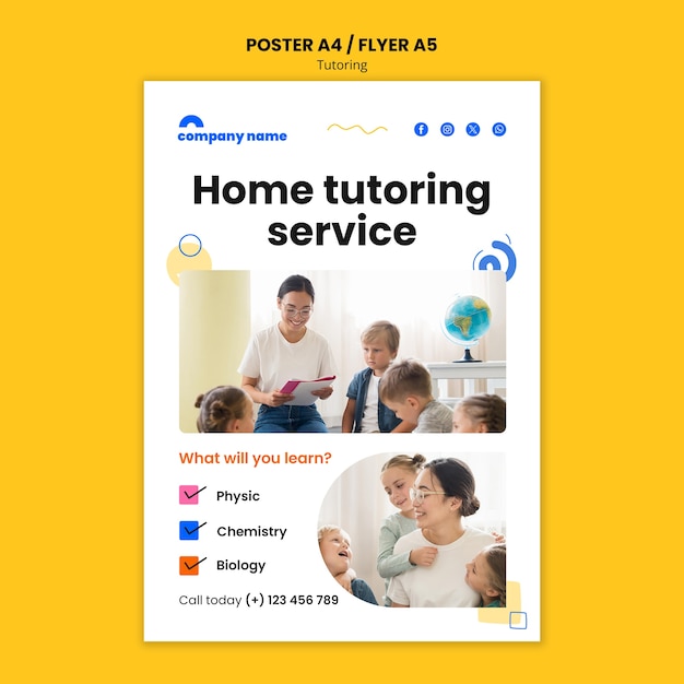 PSD flat design tutoring job poster template