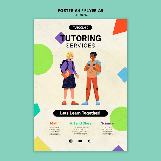 PSD flat design tutoring job poster template