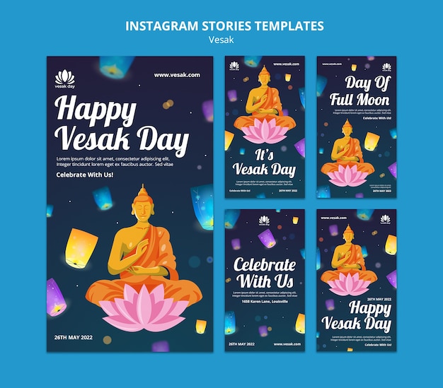 Flat design vesak instagram stories template