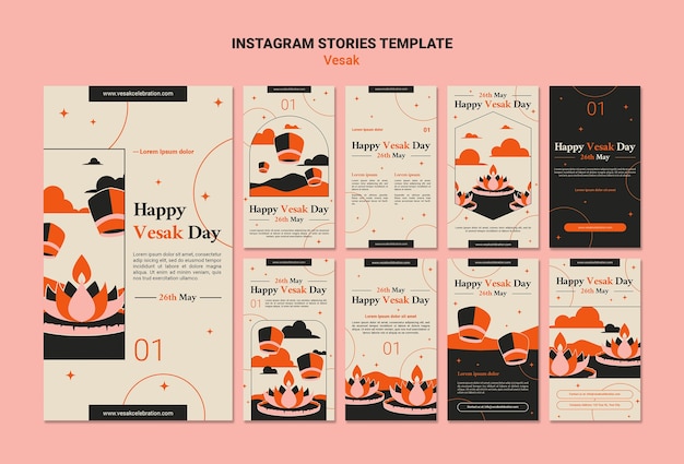 Modello di storie di instagram vesak design piatto