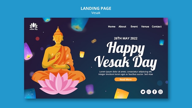 PSD flat design vesak landing page template