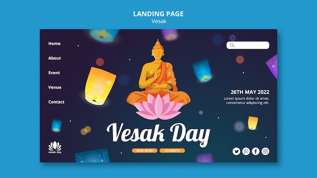 Flat design Vesak landingsside-mal