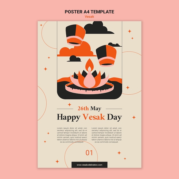 PSD flat design vesak poster template