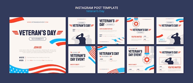 PSD flat design veterans day template