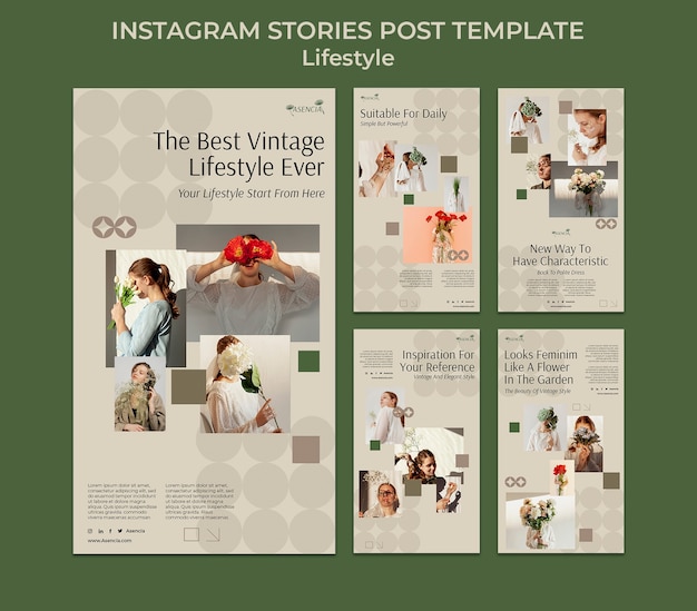 Storie di instagram stile di vita vintage design piatto