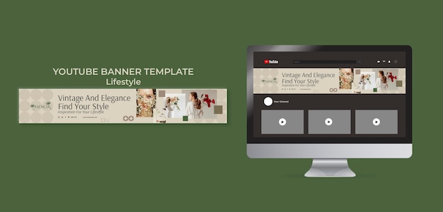 PSD banner youtube stile di vita vintage design piatto