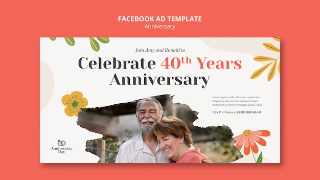 PSD flat design wedding anniversary template